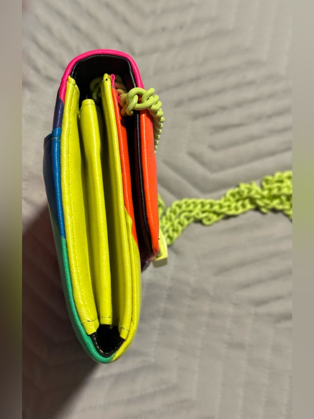 Kurt Geiger London Brixton Neon Rainbow Chain Wallet NWOT - Picture 6 of 9